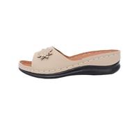 HUYTBYG Pantuflas de verano para mujer, con parte inferior plana, informales, cómodas, talla única, grandes, para playa, mocasines a cuadros, beige, 40.5 EU