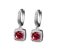 HUYTBYG Pendientes cuadrados modernos y populares de plata de moissanita de imitación para mujer, clips de oreja y aretes de circonita para niñas, A, Cobre