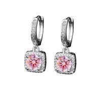 HUYTBYG Pendientes cuadrados modernos y populares de plata de moissanita de imitación para mujer, clips de oreja y aretes de circonita para niñas, A, Cobre