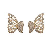 HUYTBYG Pendientes de mariposa con perlas elegantes y elegantes para mujer, juego de aretes dobles para dos agujeros, talla única, Metal, Sin piedra preciosa