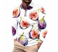 HUYTBYG Polo de limón para hombre, polo estampado de 1/4 con botones, manga larga, cuello abotonado, patrón de frutas, camisa elegante para exteriores, camisetas ligeras de golf, camiseta hawaiana