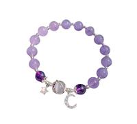 HUYTBYG Pulsera de piedra para mujer, diseño de estrella gris y luna, pulsera de cuentas para amigos y estudiantes, aretes de estrella con purpurina, One Size, Cristal artificial, No es una piedra