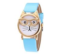 HUYTBYG Reloj de pulsera de cuarzo para mujer con esfera de moda con gafas, azul celeste, One Size
