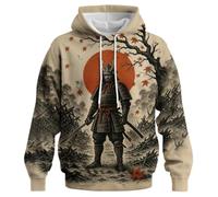 HUYTBYG Sudadera con capucha japonesa estampada para hombre, beige, XL