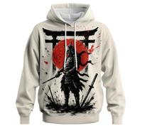 HUYTBYG Sudadera con capucha japonesa estampada para hombre, blanco, XXL