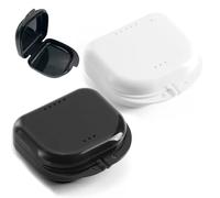 HUZNA 2 Piezas Caja Ortodoncia,Estuche para Dentadura,Caja Ferula Dental,Protector Buca Estuche Retenedor Dental,Caja Invisalign, para Ferula Dental Retenedores Ortopédicos(Negro + Blanco)