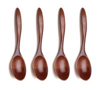 HUZNA 4 Pieza Cucharas de Madera Natural Pequeñas,Cuchara para Miel,Accesorios de Cocina,Hechas a Mano para Miel,Café,Chocolate Caliente,Sopa,té,Marrón