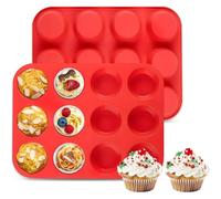 HUZNA Juego de 2 Moldes Magdalenas Horno,Recubrimiento Antiadherente,Silicona Grande para 12 Magdalenas,Reutilizables para Cupcake,Brownie,Pudín,Muffins