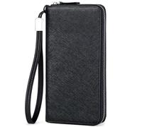 Huztencor Carteras largas de cuero para hombre, con bloqueo RFID, cartera plegable con cremallera, Cruz negra y naranja, L, Cartera de correa larga" o "cartera cruzada"