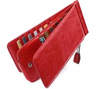 Huztencor Carteras Monederos billeteras RFID tarjeteros para Tarjetas de credito Mujer Grandes Hombre Cuero Piel Rojo