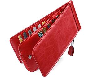Huztencor Carteras Monederos billeteras RFID tarjeteros para Tarjetas de credito Mujer Grandes Hombre Cuero Piel Rojo