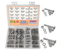 HVDHYY Juego de tornillos y tuercas M3, M4, M5, M6, tornillos hexagonales DIN 933, A2-70, acero inoxidable, arandelas, ranuras y pernos, 16 tamaños, con caja de almacenamiento, 520 unidades