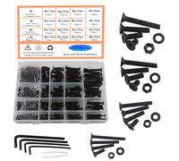 HVDHYY M3 M4 M5 M6 Tornillos de Cabeza de Botón Negros Tornillos de Máquina Acero Carbono Tuercas Arandelas Kit Surtido Cabeza Redonda Con Caja Almacenamiento 4 Llaves Inglesas 500pcs