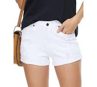 HVEPUO Pantalones cortos de verano Mom Jeans Botones Pantalones Cortos Agujeros Hotpants Mujer Skinny, E-blanco, S