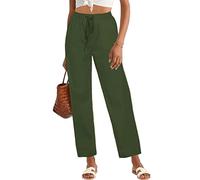HVEPUO Pantalones para mujer, pantalones de verano para mujer, ligeros, de cintura alta, pantalones de algodón, pantalones de ocio, Brazalete verde, S