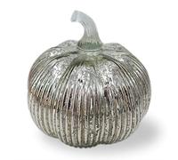 hvfun Calabaza iluminada de vidrio de mercurio con temporizador, decoración de otoño para el hogar, lámparas para decoración festiva, decoración de calabaza de Acción de Gracias (plata)
