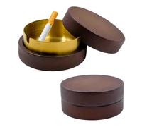HVIHWI 1Unidad Cenicero Exterior de Madera de Nogal con Tapa, Cenicero para Exterior e Interior AntiOlores, Cenicero con Base de Acero Inoxidable Extraíble y Fácil de Limpiar para Hogar,Oficina,Jardín