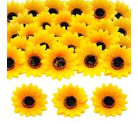 HVIHWI 30 cabezas de girasol artificiales, 9 cm, decoración de girasoles, flores artificiales, flores de seda, girasoles, amarillas, para manualidades, bodas, jardín, fiestas, manualidades