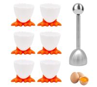 HVIHWI Juego de 7 hueveras, huevera con patas de pollo y abridor de huevos de acero inoxidable, soporte para huevos hervidos, soporte divertido para huevos duros y crudos, accesorios de cocina