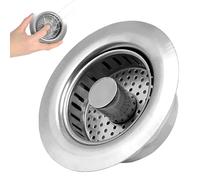 HVIHWI Tapon Fregadero Cocina, Colador Fregadero, 3 en 1 Tapón Emergente Acero Inoxidable 304 con Cesta Filtro, para Orificios de 75-87mm y Profundidad >48mm, Color Plata
