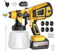HVLP Pistola Pintura Electrica, 650W Pulverizador de Pintura con Contenedor de 1000ml,6 Boquillas y 3 Modelos. Pstola Pintura Bateria 2 de 4000 mAh para Interiores y Exteriores (Amarillo)