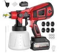 HVLP Pistola Pintura Electrica, 650W Pulverizador de Pintura con Contenedor de 1000ml,6 Boquillas y 3 Modelos. Pstola Pintura Bateria 2 de 4000 mAh para Interiores y Exteriores (Rojo)