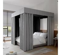 Hvqic Cortinas de Cama con Dosel Gris, Cortinas de Cama con Poste de Esquina, Cortinas de Cama Individual, Cortinas a Prueba de luz, toldo de Cama para Adultos y niñas, decoración de Dormitorio