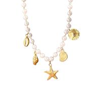 HVRFJXI Adjustable Length Sea Themed Necklace With Shimmering Starfishes Pendant And Pearls Like Bead Detailing For Fashion Lover Elegant Seashells Inspired Necklace For Women