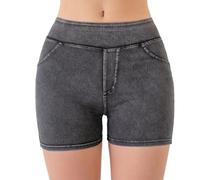 HVRFJXI Pantalones cortos de gimnasio moldeadores para mujer, cintura alta, elásticos, con bolsillos, pantalones de mezclilla transpirables con bolsillos para gimnasio