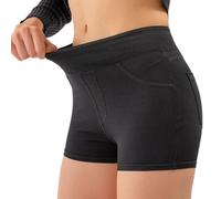 HVRFJXI Pantalones cortos de gimnasio moldeadores para mujer, cintura alta, elásticos, con bolsillos, pantalones de mezclilla transpirables con bolsillos para gimnasio