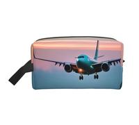 HVTTIOR Airplane in The Evening Lights - Bolsa de viaje de gran capacidad con cremallera, para artículos de aseo personal, maquillaje y artículos esenciales diarios, color blanco, talla única