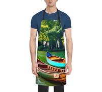 HVTTIOR Delantal de cocina impermeable con estampado de lago con barcos, canoas, parque, 28 x 33 pulgadas, con bolsillos ajustables para cocinar