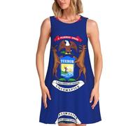 HVTTIOR Vestido casual sin mangas con estampado de la bandera del estado de Michigan para mujer, versátil, cuello redondo, vestidos de verano con bolsillos, NEGRO, M