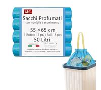 HW - Bolsas de basura, 55 x 65 cm, perfume talco con asa deslizante, 50 L, 4 rollos de 60 unidades, bolsa para la recogida selectiva reciclable para cocina, baño, cubo mediano (azul)