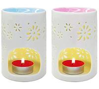 HwaGui 2 lámparas aromáticas de cerámica, portavelas aromáticas, portavelas, quemador de aceite, diseño de flores