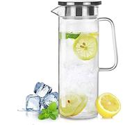 HwaGui Jarra de Agua Cristal Borosilicato Jarras de Vidrio con Tapa Acero Inoxidable 1,2 litros