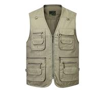 Hwalleum - Chaleco para hombre con múltiples bolsillos y bolsillos de algodón duradero para viajes, para verano, ligero, transpirable, pesca, caza, senderismo, chaqueta de fotografía sin mangas