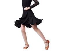 HWBZSZY Falda de Baile Latino para niñas, de una Pieza, con Pliegues Irregulares, para práctica de Baile, competición, para Baile de salón, Tango, Swing, Rumba y chachachá,Negro,130cm