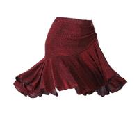 HWBZSZY Falda de Cintura Alta elástica para Mujer, Vestido de práctica de Baile Profesional para Adultos, Falda Irregular de Medio Largo, Traje de Baile Latino, Samba y Tango,Rojo,M