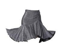 HWBZSZY Falda de Cintura Alta elástica para Mujer, Vestido de práctica de Baile Profesional para Adultos, Falda Irregular de Medio Largo, Traje de Baile Latino, Samba y Tango,Plata,XL