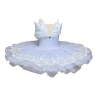 HWBZSZY Leotardo de Ballet Decorado con Diamantes de imitación de Plumas para niñas, Vestido de Baile, Leotardo de Gimnasia sin Mangas con Espalda Descubierta y Falda tutú de Tul,White a,100cm
