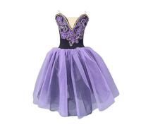 HWBZSZY Leotardos de Patinaje de Gimnasia Tutú Vestido de Ballet para niñas Traje de Bailarina con Falda de Gasa Floral Rhinestone Decorar Ropa de Baile para niños de una Pieza,Púrpura,150cm