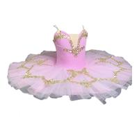 HWBZSZY Maillot de Bailarina con Lentejuelas Brillantes y Falda, Traje de Ballet y Gimnasia para niñas, Vestido de tutú para niños, Disfraz Profesional de competición de Baile,Rosado,130cm