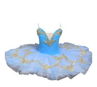 HWBZSZY Maillot de Bailarina con Lentejuelas Brillantes y Falda, Traje de Ballet y Gimnasia para niñas, Vestido de tutú para niños, Disfraz Profesional de competición de Baile,Azul,140cm