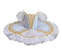 HWBZSZY Niñas Bordado Camisola Ballet Tutú Vestido Niños Floral Gimnástico Danza Bailarina Leotardo Falda de Tul Princesa Ropa de Baile Competencia Traje de Actuación,Azul,130cm