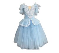 HWBZSZY Niñas Mangas con Volantes Vestido De Princesa con Correa Ajustable Leotardo De Ballet Falda Tutú Decoración Floral De Diamantes De Imitación Traje De Bailarina Gimnasia,Blue 1,110cm