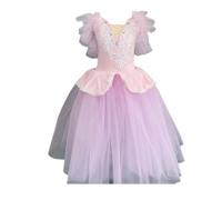 HWBZSZY Niñas Mangas con Volantes Vestido De Princesa con Correa Ajustable Leotardo De Ballet Falda Tutú Decoración Floral De Diamantes De Imitación Traje De Bailarina Gimnasia,Rosado,100cm
