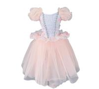 HWBZSZY Niñas Princesa Volante Manga Ballet Vestido De Danza Estampado Brillante Leotardo Tutú Falda Larga Rendimiento Salón Cisne Traje De Baile Gimnasia Práctica Ropa De Baile,Rosado,130cm