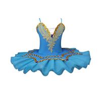 HWBZSZY Nuevas Niñas Bailarina Hada Fiesta De Graduación Traje Niños Lentejuelas Flor Ballet Tutú Vestido Competencia Profesional Ropa De Baile Gimnástico Leotardo Sin Mangas Cuello En V,Azul,140cm