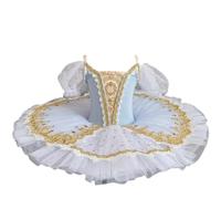 HWBZSZY Ropa de Ballet Bordada Vestido de tutú para niñas Mangas con Volantes Gimnasia Leotardo Algodón Brillante Diamantes de imitación Decorar Ropa de Baile Traje de Rendimiento,Azul,140cm